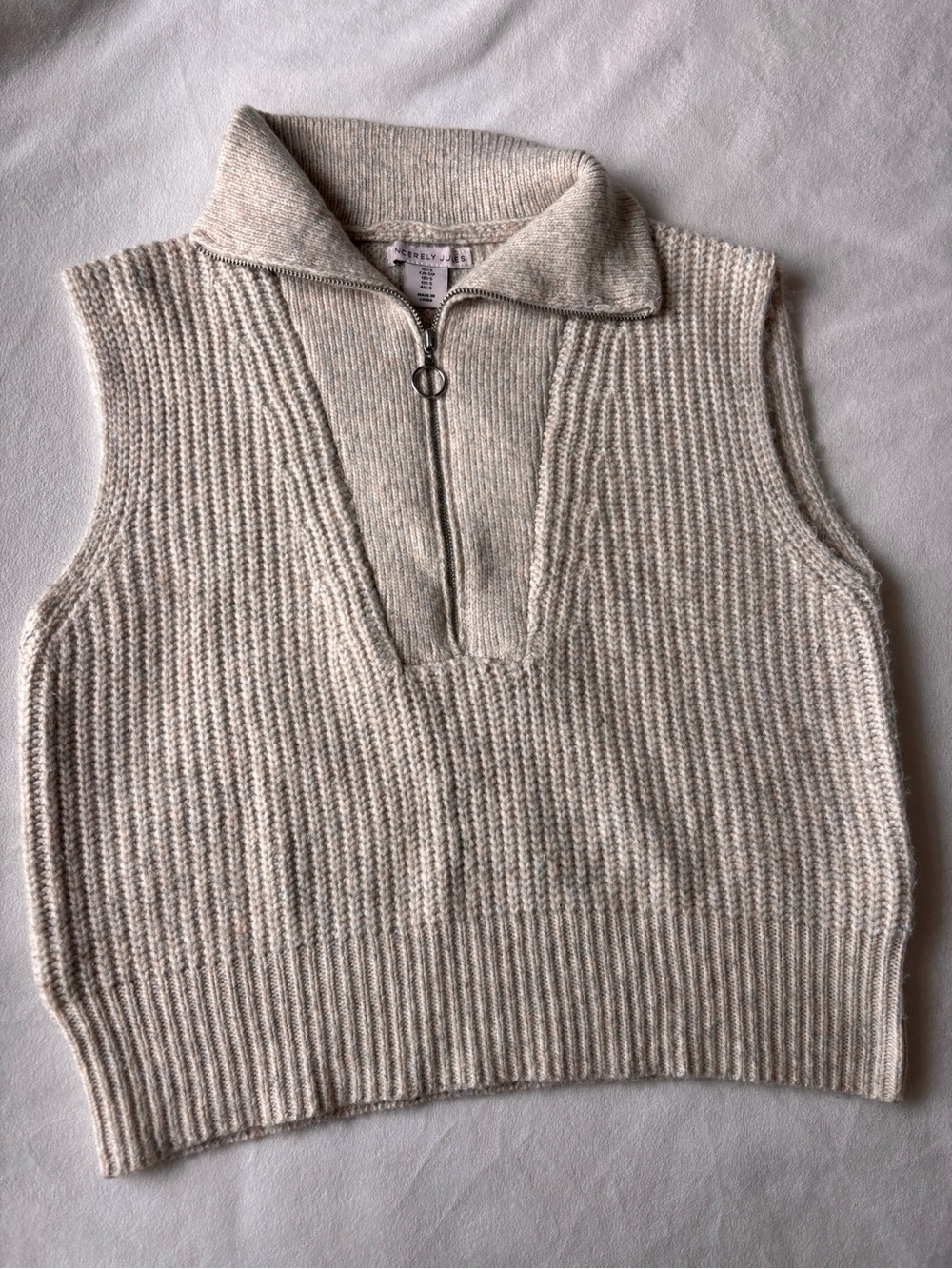 Sincerly Jules Women’s Oatmeal Half-Zip Knit Sweater Vest
